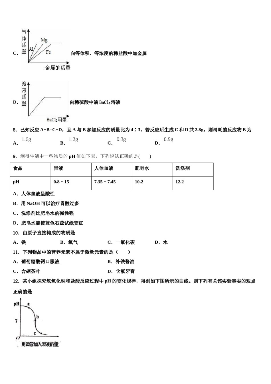 2024届【首发】山东省郓城县毕业升学考试模拟卷化学卷含解析.doc_第3页