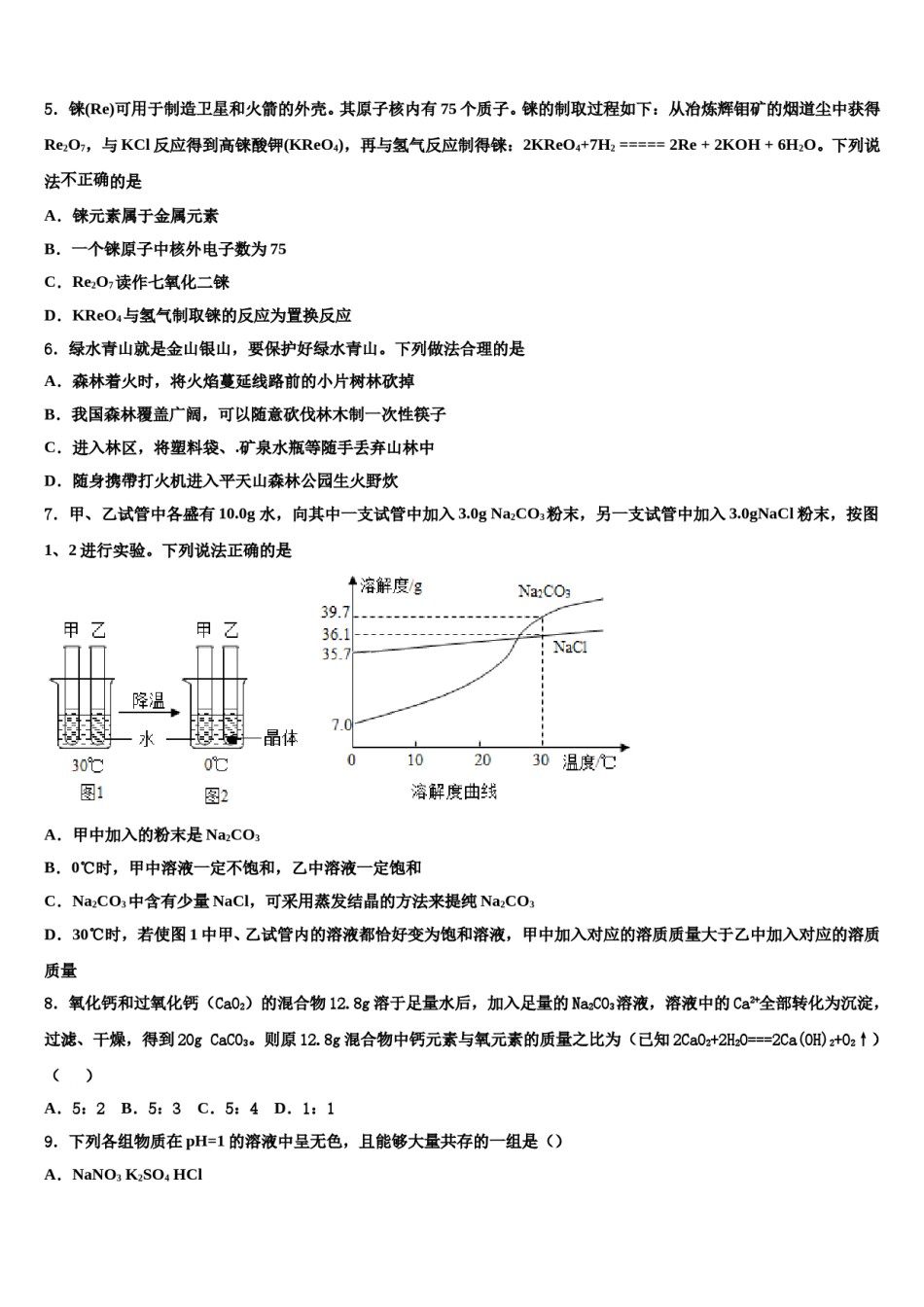 2024届上海中学中考化学适应性模拟试题含解析.doc_第2页