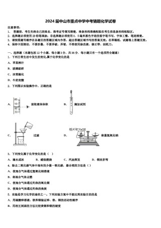 2024届中山市重点中学中考猜题化学试卷含解析.doc