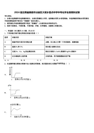 2024届云南省曲靖市沾益区大坡乡重点中学中考化学全真模拟试卷含解析.doc