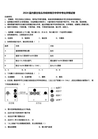 2024届内蒙古包头市哈林格尔中学中考化学模试卷含解析.doc
