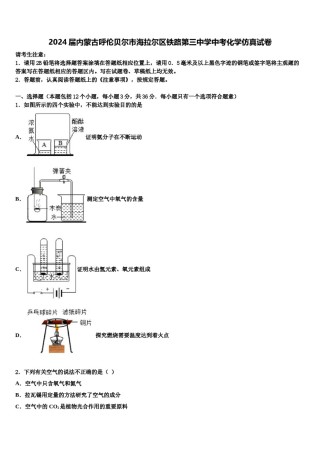2024届内蒙古呼伦贝尔市海拉尔区铁路第三中学中考化学仿真试卷含解析.doc