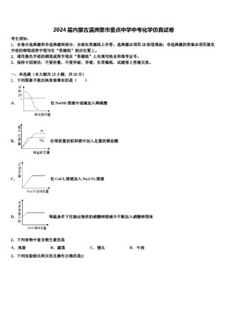 2024届内蒙古满洲里市重点中学中考化学仿真试卷含解析.doc