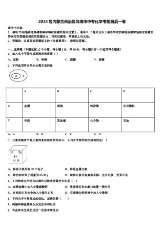 2024届内蒙古自治区乌海市中考化学考前最后一卷含解析.doc