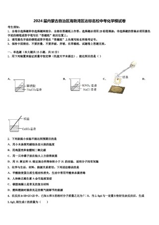 2024届内蒙古自治区海勃湾区达标名校中考化学模试卷含解析.doc