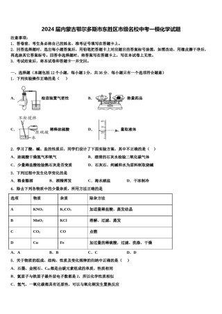 2024届内蒙古鄂尔多斯市东胜区市级名校中考一模化学试题含解析.doc