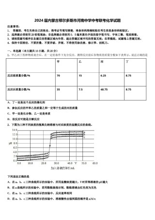 2024届内蒙古鄂尔多斯市河南中学中考联考化学试题含解析.doc