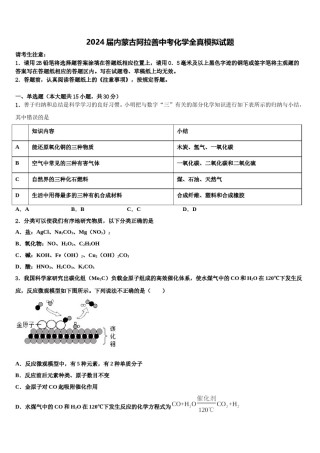 2024届内蒙古阿拉善中考化学全真模拟试题含解析.doc