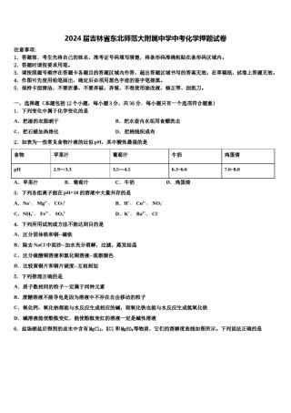 2024届吉林省东北师范大附属中学中考化学押题试卷含解析.doc