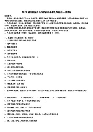 2024届吉林省白山市长白县中考化学最后一模试卷含解析.doc