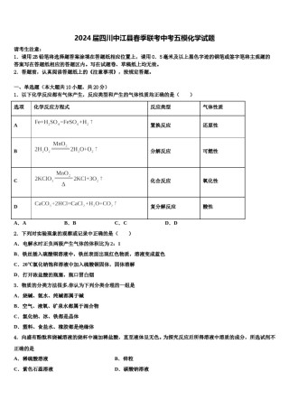 2024届四川中江县春季联考中考五模化学试题含解析.doc