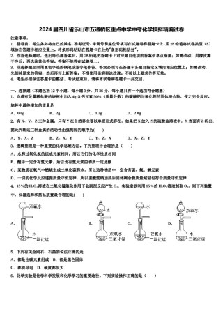 2024届四川省乐山市五通桥区重点中学中考化学模拟精编试卷含解析.doc