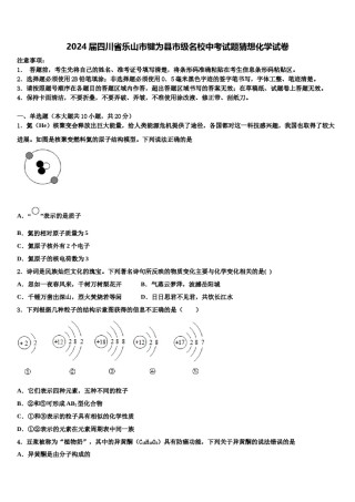 2024届四川省乐山市犍为县市级名校中考试题猜想化学试卷含解析.doc