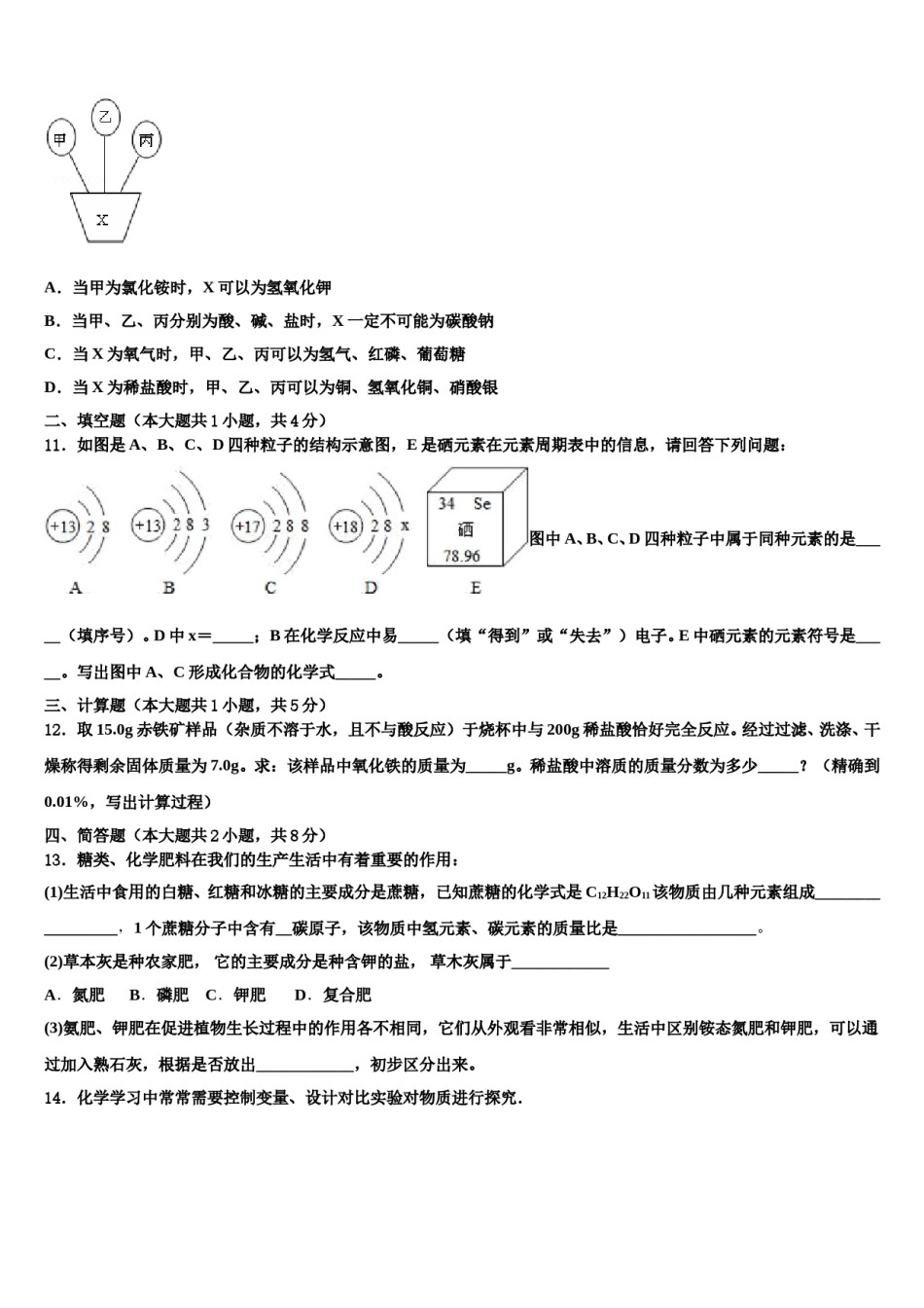 2024届四川省南充市高坪区江东初级中学中考联考化学试卷含解析.doc_第3页