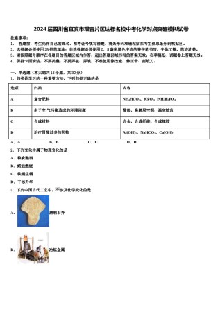 2024届四川省宜宾市观音片区达标名校中考化学对点突破模拟试卷含解析.doc