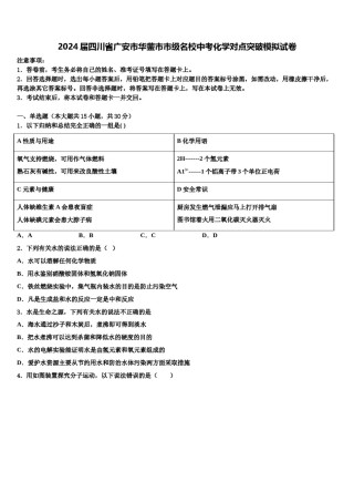 2024届四川省广安市华蓥市市级名校中考化学对点突破模拟试卷含解析.doc