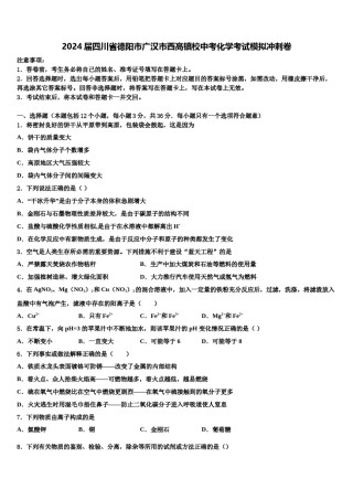 2024届四川省德阳市广汉市西高镇校中考化学考试模拟冲刺卷含解析.doc