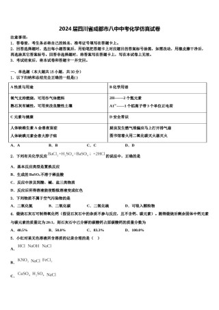 2024届四川省成都市八中中考化学仿真试卷含解析.doc