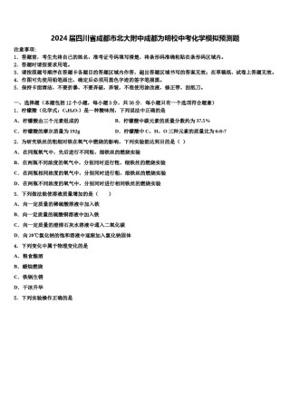 2024届四川省成都市北大附中成都为明校中考化学模拟预测题含解析.doc