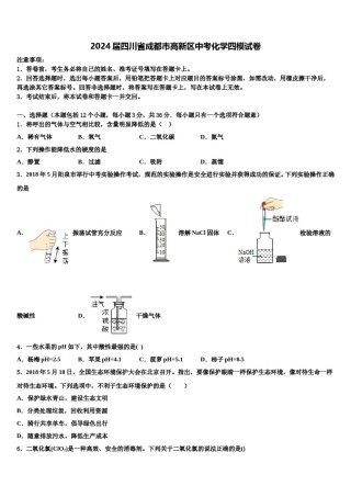 2024届四川省成都市高新区中考化学四模试卷含解析.doc