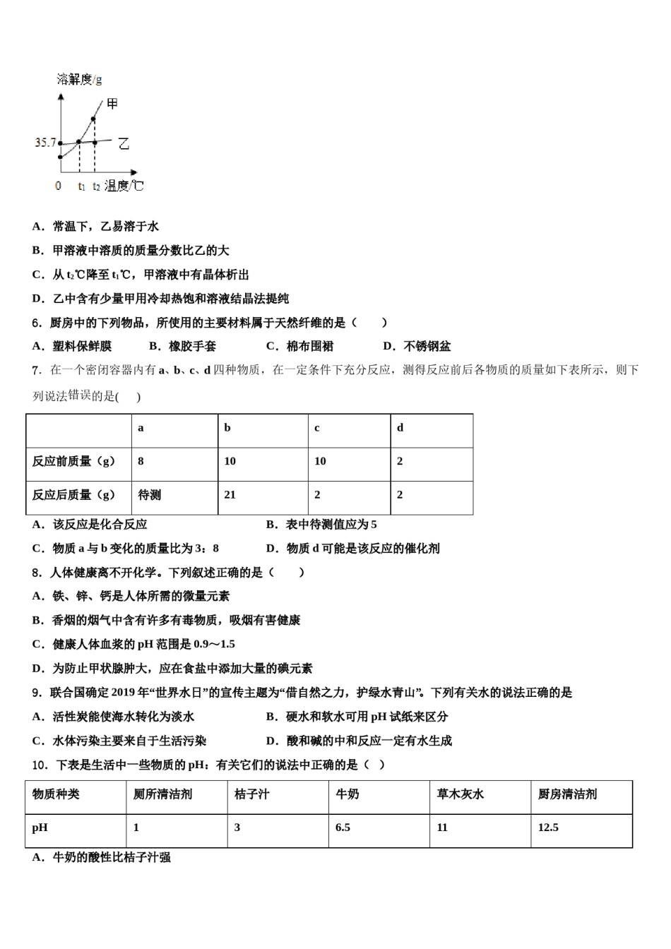 2024届四川省资阳市乐至县重点中学中考二模化学试题含解析.doc_第2页