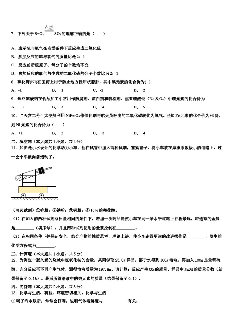 2024届四川省达州市通川区中考化学考试模拟冲刺卷含解析.doc_第2页