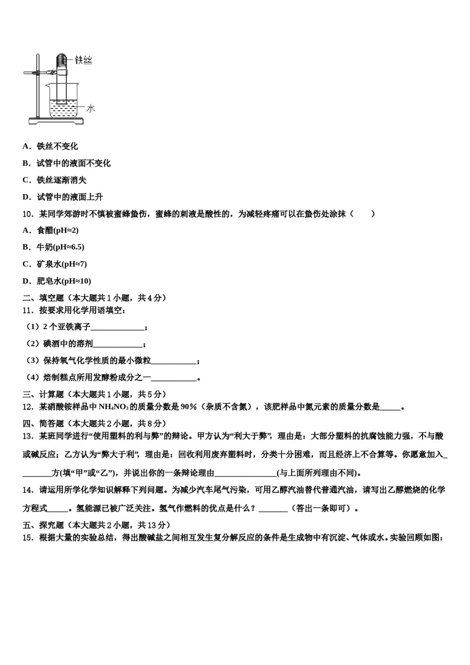 2024届天津市河西区第四中学中考化学适应性模拟试题含解析.doc_第3页