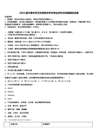 2024届宁夏中学卫市宣和中学中考化学对点突破模拟试卷含解析.doc