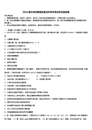 2024届宁波市镇海区重点中学中考化学五模试卷含解析.doc