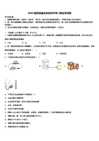 2024届安微省达标名校中考二模化学试题含解析.doc