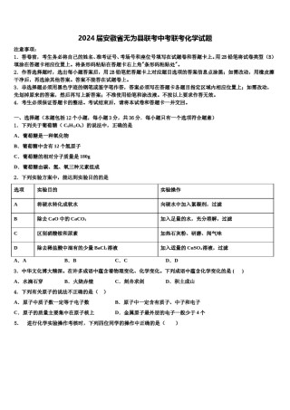 2024届安徽省无为县联考中考联考化学试题含解析.doc