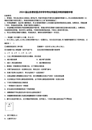2024届山东泰安重点中学中考化学最后冲刺浓缩精华卷含解析.doc