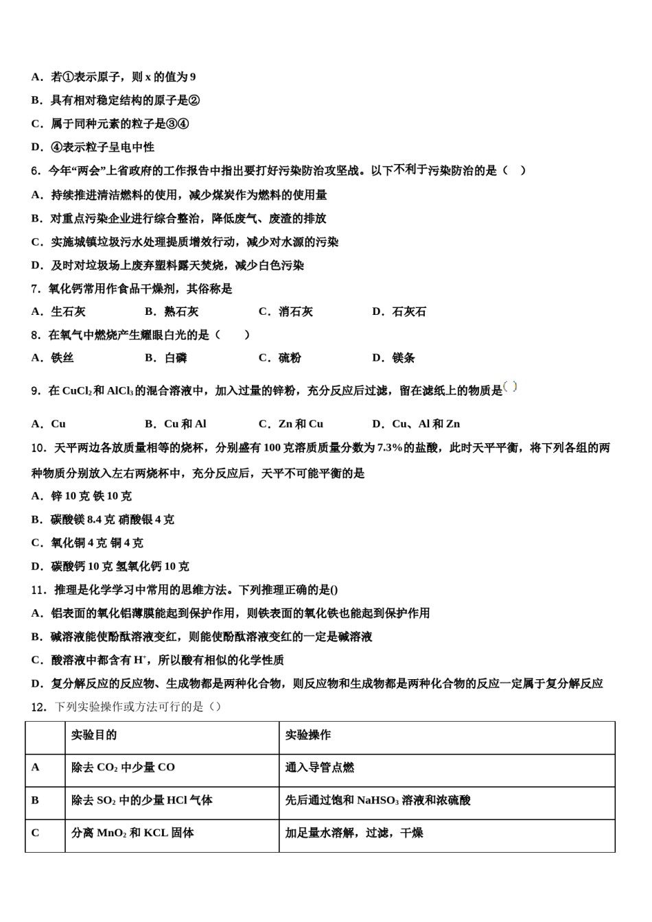 2024届山东省东营市垦利区利区六校中考化学押题卷含解析.doc_第2页