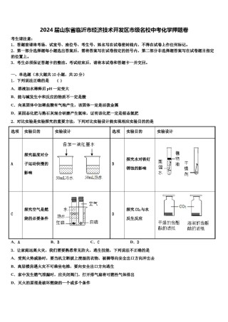 2024届山东省临沂市经济技术开发区市级名校中考化学押题卷含解析.doc
