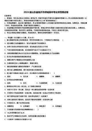 2024届山东省临沂市郯城县中考化学四模试卷含解析.doc