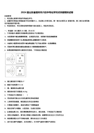 2024届山东省德州市六校中考化学对点突破模拟试卷含解析.doc