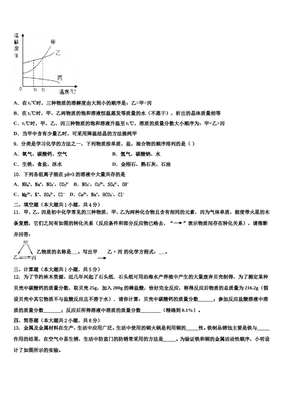 2024届山东省枣庄市第七中学中考猜题化学试卷含解析.doc_第3页