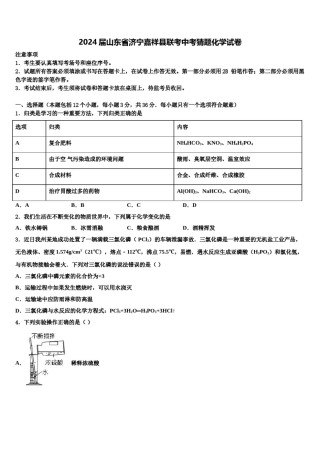 2024届山东省济宁嘉祥县联考中考猜题化学试卷含解析.doc