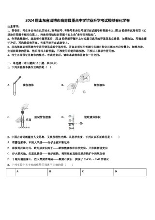 2024届山东省淄博市高青县重点中学毕业升学考试模拟卷化学卷含解析.doc