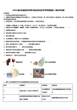 2024届山东省滨州市博兴县达标名校中考考前最后一卷化学试卷含解析.doc