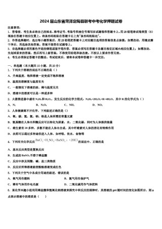2024届山东省菏泽定陶县联考中考化学押题试卷含解析.doc