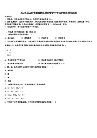2024届山东省部分地区重点中学中考化学全真模拟试题含解析.doc