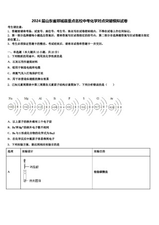2024届山东省郯城县重点名校中考化学对点突破模拟试卷含解析.doc