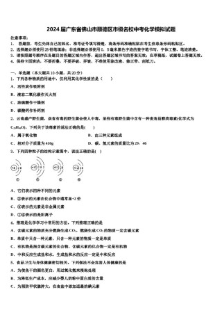 2024届广东省佛山市顺德区市级名校中考化学模拟试题含解析.doc