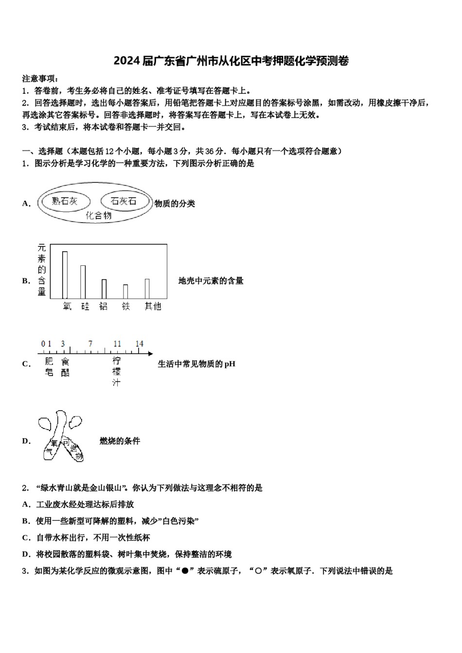 2024届广东省广州市从化区中考押题化学预测卷含解析.doc_第1页