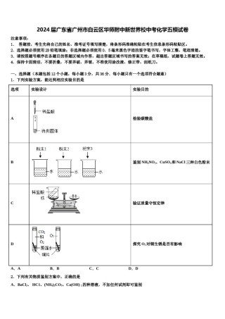 2024届广东省广州市白云区华师附中新世界校中考化学五模试卷含解析.doc