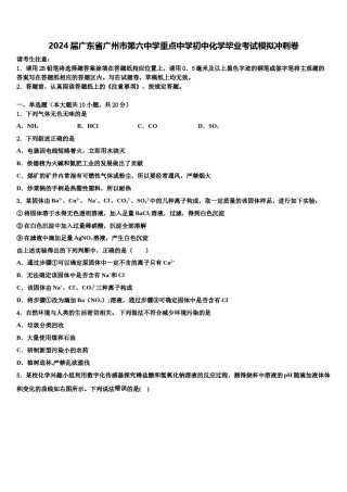 2024届广东省广州市第六中学重点中学初中化学毕业考试模拟冲刺卷含解析.doc