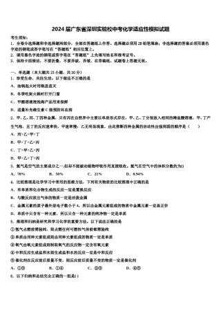 2024届广东省深圳实验校中考化学适应性模拟试题含解析.doc