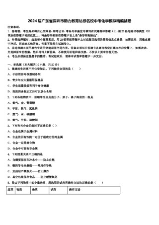 2024届广东省深圳市助力教育达标名校中考化学模拟精编试卷含解析.doc