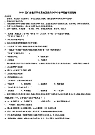 2024届广东省深圳市宝安区宝安中学中考押题化学预测卷含解析.doc